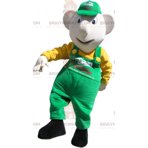 BIGGYMONKEY™ Mascot Costume of Snowman in Green Overalls and