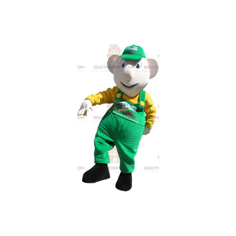 BIGGYMONKEY™ mascottekostuum van sneeuwman in groene overall en