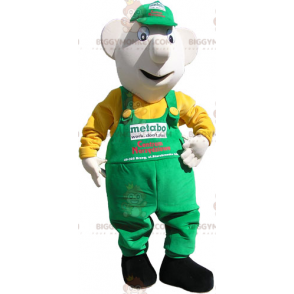 BIGGYMONKEY™ maskotkostume af snemand i grønne overalls og