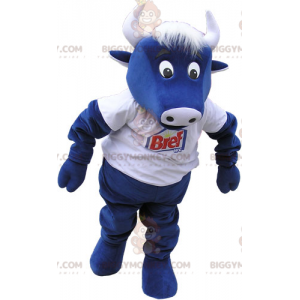 Blaue Kuh BIGGYMONKEY™ Maskottchen-Kostüm mit weißem T-Shirt -