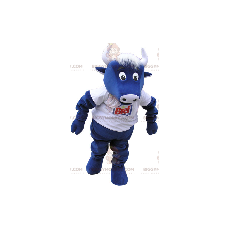 Costume da mascotte BIGGYMONKEY™ da mucca blu con t-shirt