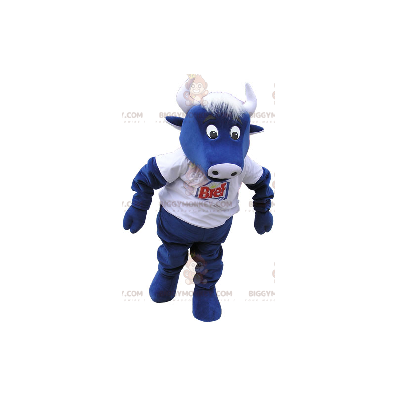 Kostým maskota Modrá kráva BIGGYMONKEY™ s bílým tričkem –