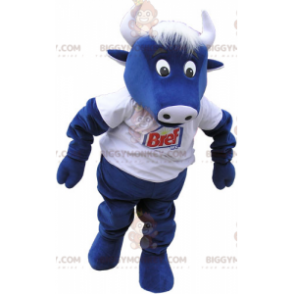 Blaue Kuh BIGGYMONKEY™ Maskottchen-Kostüm mit weißem T-Shirt -