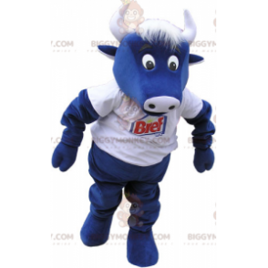 Blue Cow BIGGYMONKEY™ maskottiasu valkoisella T-paidalla -