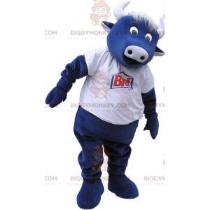 Blue Cow BIGGYMONKEY™ maskottiasu valkoisella T-paidalla -