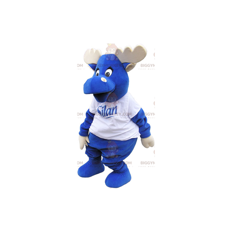 BIGGYMONKEY™ Mascot Costume All Blue Elk with Antlers and White