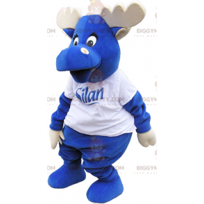 Στολή μασκότ BIGGYMONKEY™ All Blue Elk με ελαφοκέρατα και λευκό