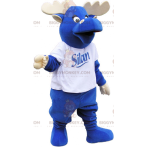 BIGGYMONKEY™ Mascot Costume All Blue Elk with Antlers and White