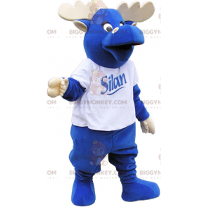 Traje de mascote BIGGYMONKEY™ todo azul alce com chifres e