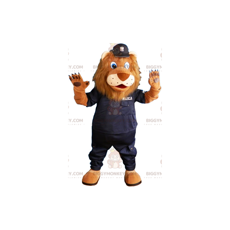 BIGGYMONKEY™ Maskotdräkt Brunt lejon i polisdräkt - BiggyMonkey