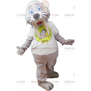 Fantasia de mascote BIGGYMONKEY™ de morsa gigante cinza com