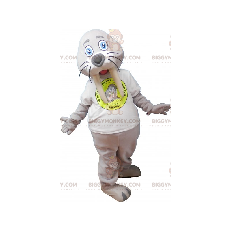 Gray Giant Walrus BIGGYMONKEY™ Mascot Costume With White