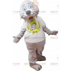 Gray Giant Walrus BIGGYMONKEY™ Mascot Costume With White