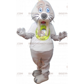 Gray Giant Walrus BIGGYMONKEY™ Mascot Costume With White