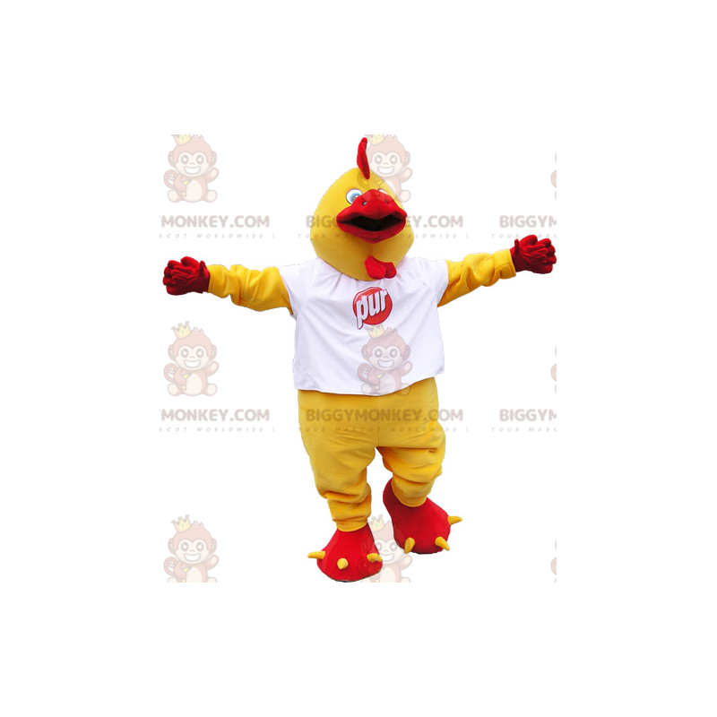 Disfraz de mascota Gallo gigante amarillo y rojo BIGGYMONKEY™