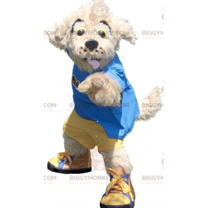 BIGGYMONKEY™ Mascot Costume of Tan Dog i gul och blå outfit -