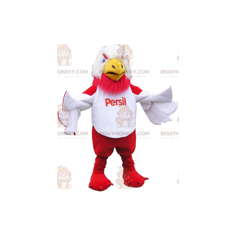 Costume mascotte BIGGYMONKEY™ uccello gigante bianco e rosso -