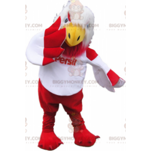 Costume mascotte BIGGYMONKEY™ uccello gigante bianco e rosso -