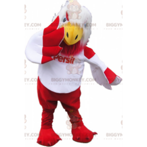 Fantasia de mascote de pássaro gigante branco e vermelho