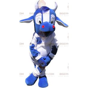 Costume de mascotte BIGGYMONKEY™ de vache bleue et blanche avec