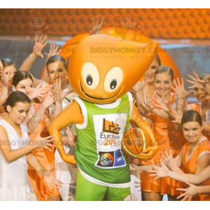 Zeer lachende oranje man BIGGYMONKEY™ mascottekostuum -