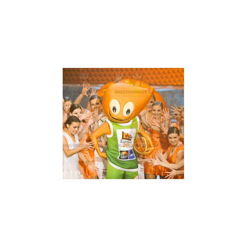 Zeer lachende oranje man BIGGYMONKEY™ mascottekostuum -