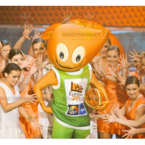 Zeer lachende oranje man BIGGYMONKEY™ mascottekostuum -