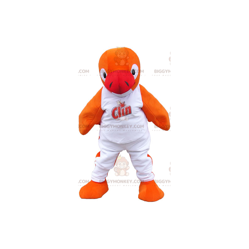 Orange Penguin BIGGYMONKEY™ Mascot Costume in White Outfit -