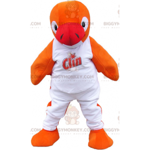 Orange Penguin BIGGYMONKEY™ Maskotdräkt i vit outfit -