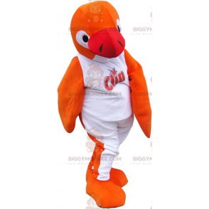 Oranssi pingviini BIGGYMONKEY™ maskottiasu valkoisessa asussa -