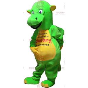 Φωτεινό πράσινο και κίτρινο κοστούμι μασκότ δεινοσαύρων