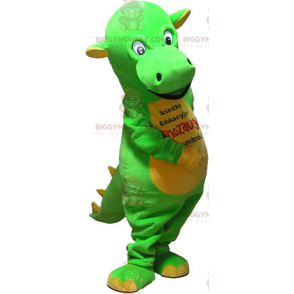 Costume mascotte BIGGYMONKEY™ dinosauro verde e giallo