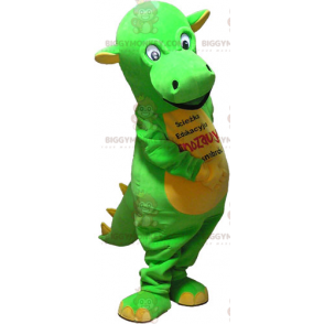 Disfraz de mascota BIGGYMONKEY™ de dinosaurio verde y amarillo