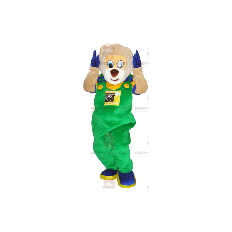 BIGGYMONKEY™ Bear Mascot Costume In Colorful Overalls And