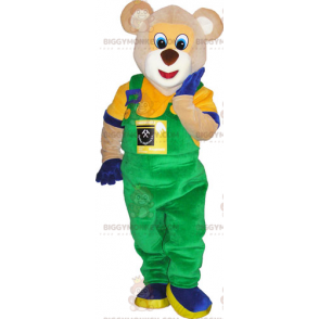 BIGGYMONKEY™ mascottekostuum voor beer in kleurrijke overalls