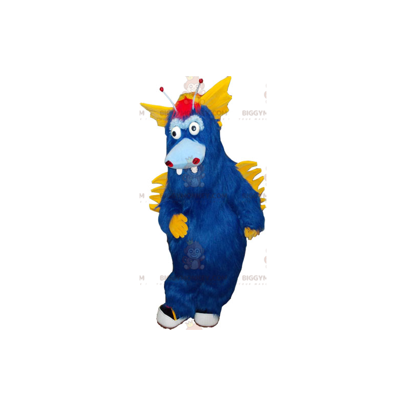 BIGGYMONKEY™ Big Furry blauw en geel monster mascotte kostuum -