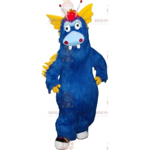 BIGGYMONKEY™ Big Furry blauw en geel monster mascotte kostuum -