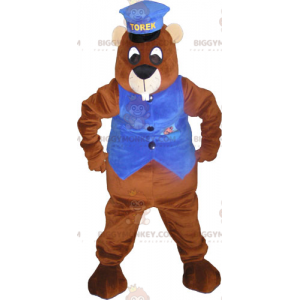 Traje de mascote de castor marrom gigante BIGGYMONKEY™ com kepi