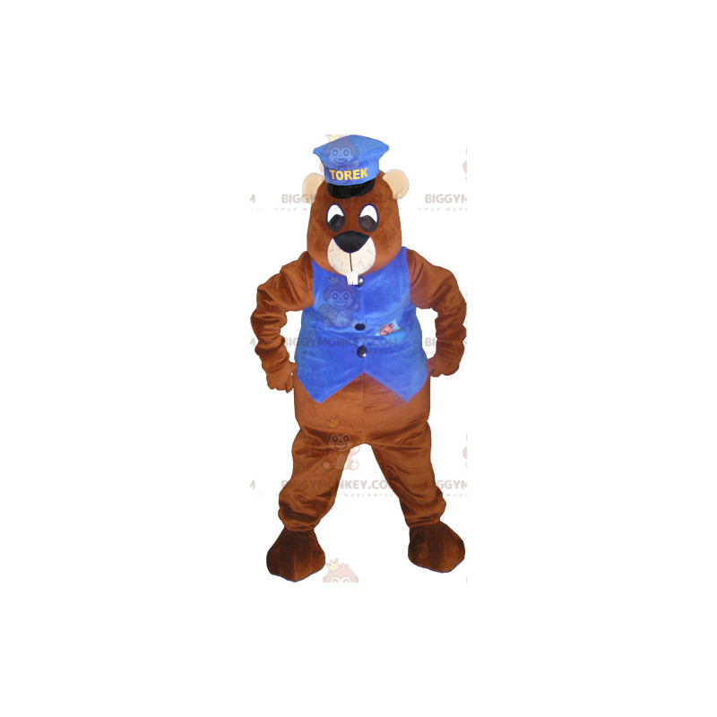 Traje de mascote de castor marrom gigante BIGGYMONKEY™ com kepi