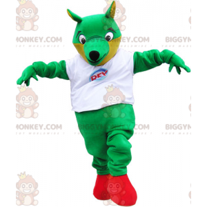 Big Green Fox BIGGYMONKEY™ Maskottchen-Kostüm mit weißem