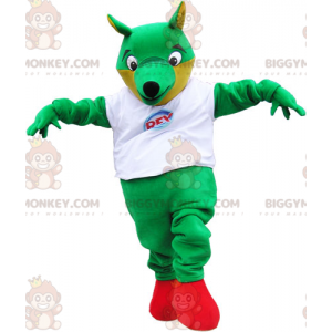 Traje de mascote Big Green Fox BIGGYMONKEY™ com camiseta branca