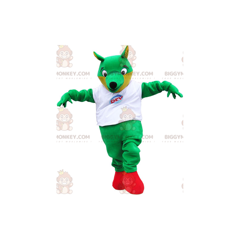 Big Green Fox BIGGYMONKEY™ maskotkostume med hvid T-shirt -