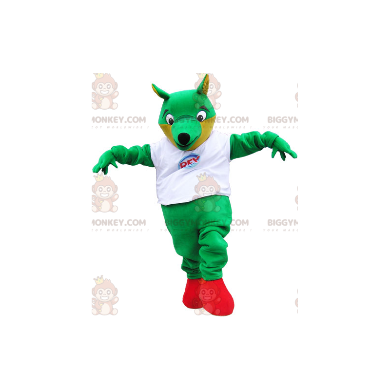 Big Green Fox BIGGYMONKEY™ Maskottchen-Kostüm mit weißem