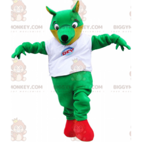 Big Green Fox BIGGYMONKEY™ maskotdräkt med vit t-shirt -