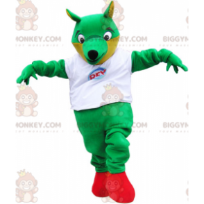 Big Green Fox BIGGYMONKEY™ Maskottchen-Kostüm mit weißem
