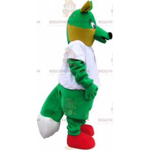 Big Green Fox BIGGYMONKEY™ mascottekostuum met wit T-shirt -