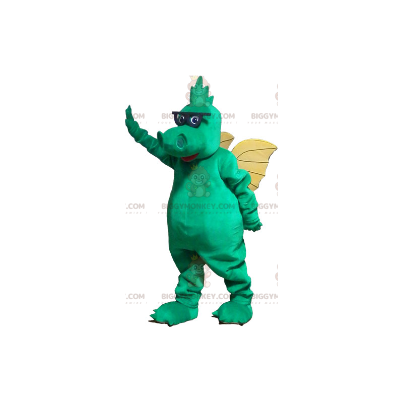 BIGGYMONKEY™ mascottekostuum groene draak met gele vleugels en