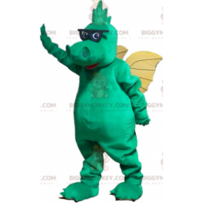 BIGGYMONKEY™ Costume da mascotte Drago verde con ali gialle e