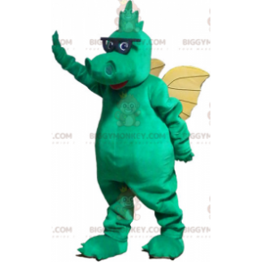 Traje de mascote BIGGYMONKEY™ Dragão verde com asas amarelas e