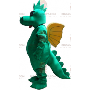 BIGGYMONKEY™ mascottekostuum groene draak met gele vleugels en
